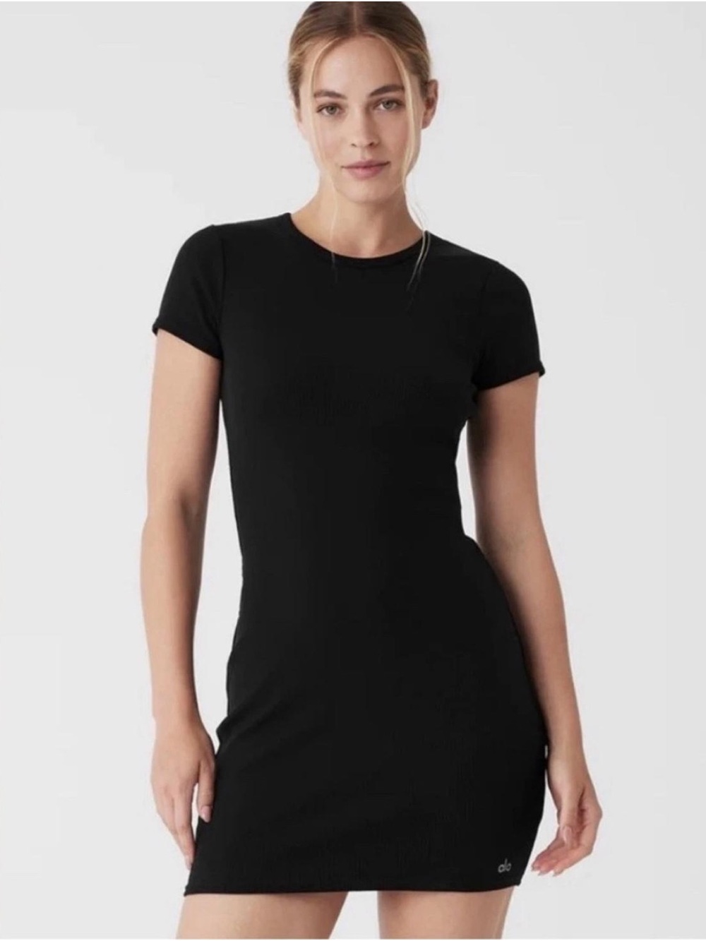ALO Yoga Black Ribbed Mini Dress